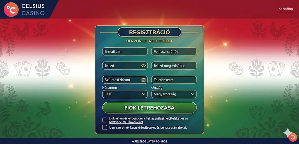 Celsius Casino regisztráció folyamata